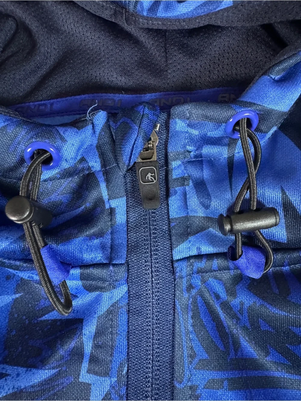 AND1 Men’s Large Blue Graffiti Print Full Zip Hooded Jacket Windbreaker
